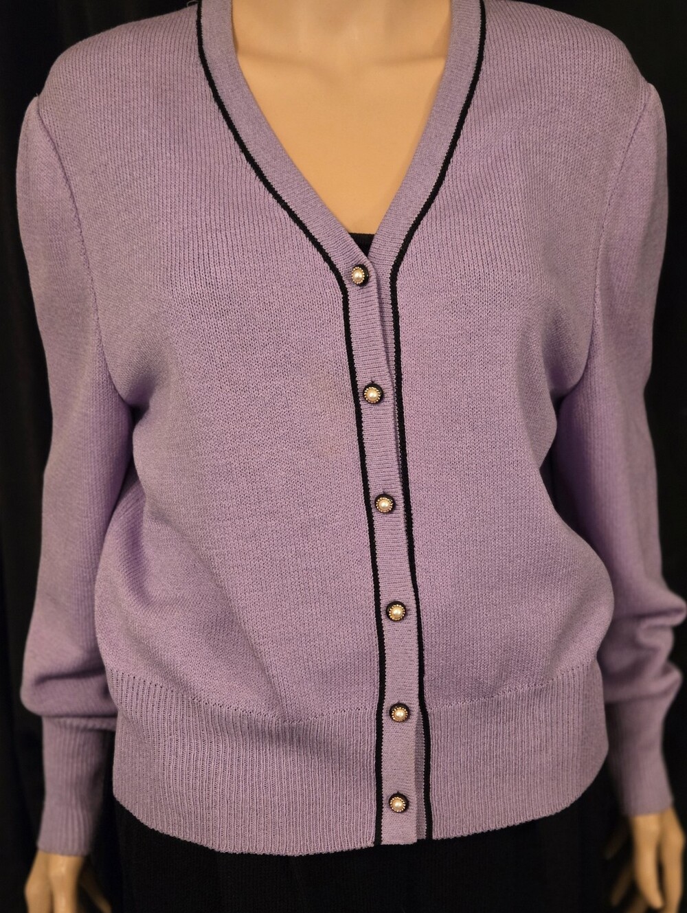 St. John Lavender Cardigan with Black Trim